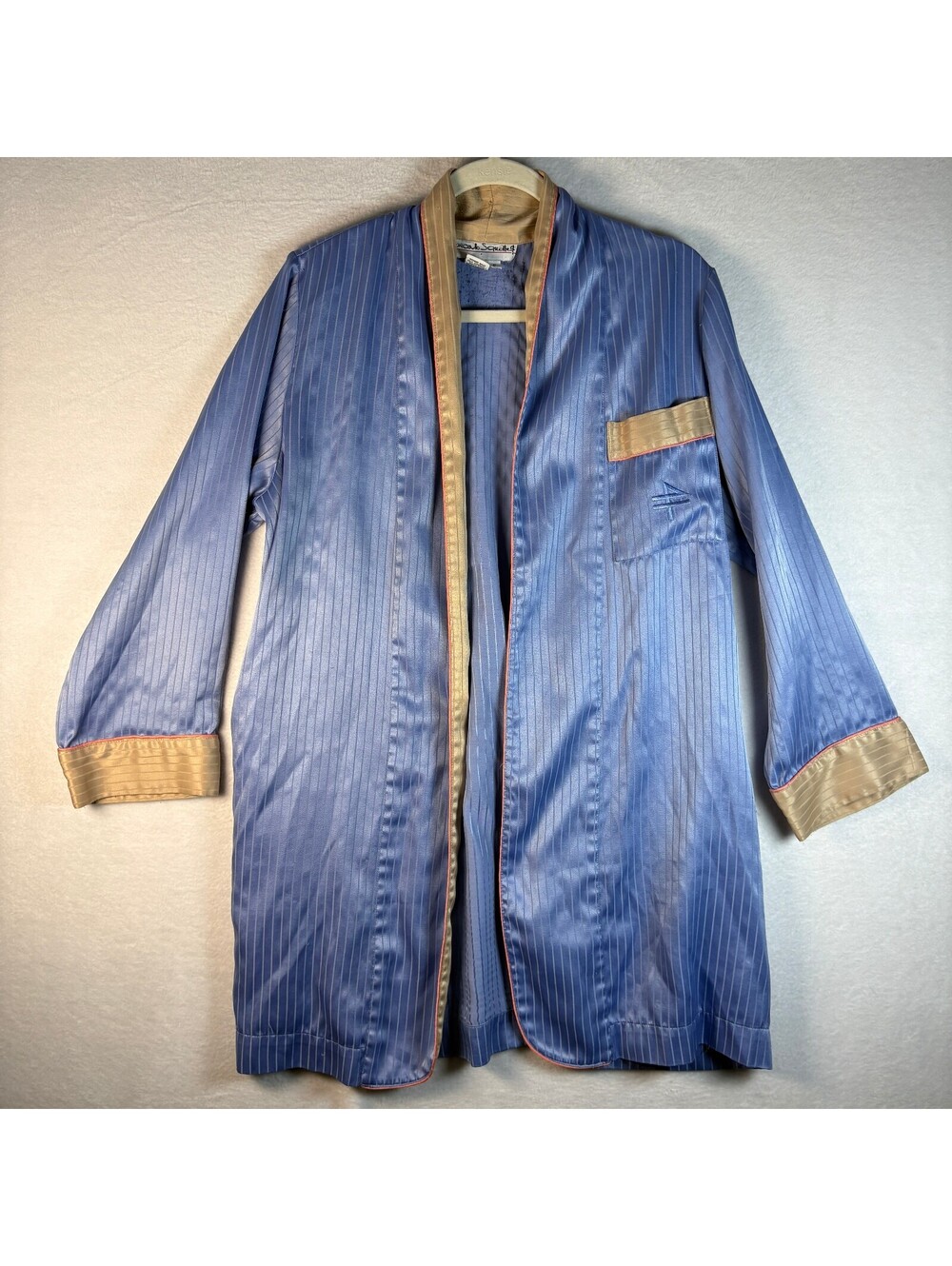 Fernando Sanchez Vintage Blue Striped Satin Kimono Robe Womens Petite Small